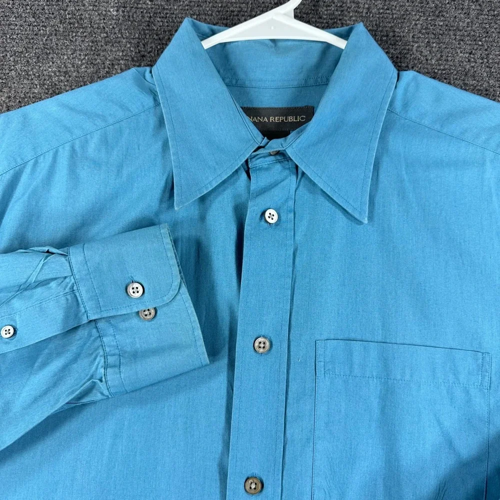 Banana Republic Button Down Mens L Large Turquoise Blue Long Sleeve Cotton Shirt